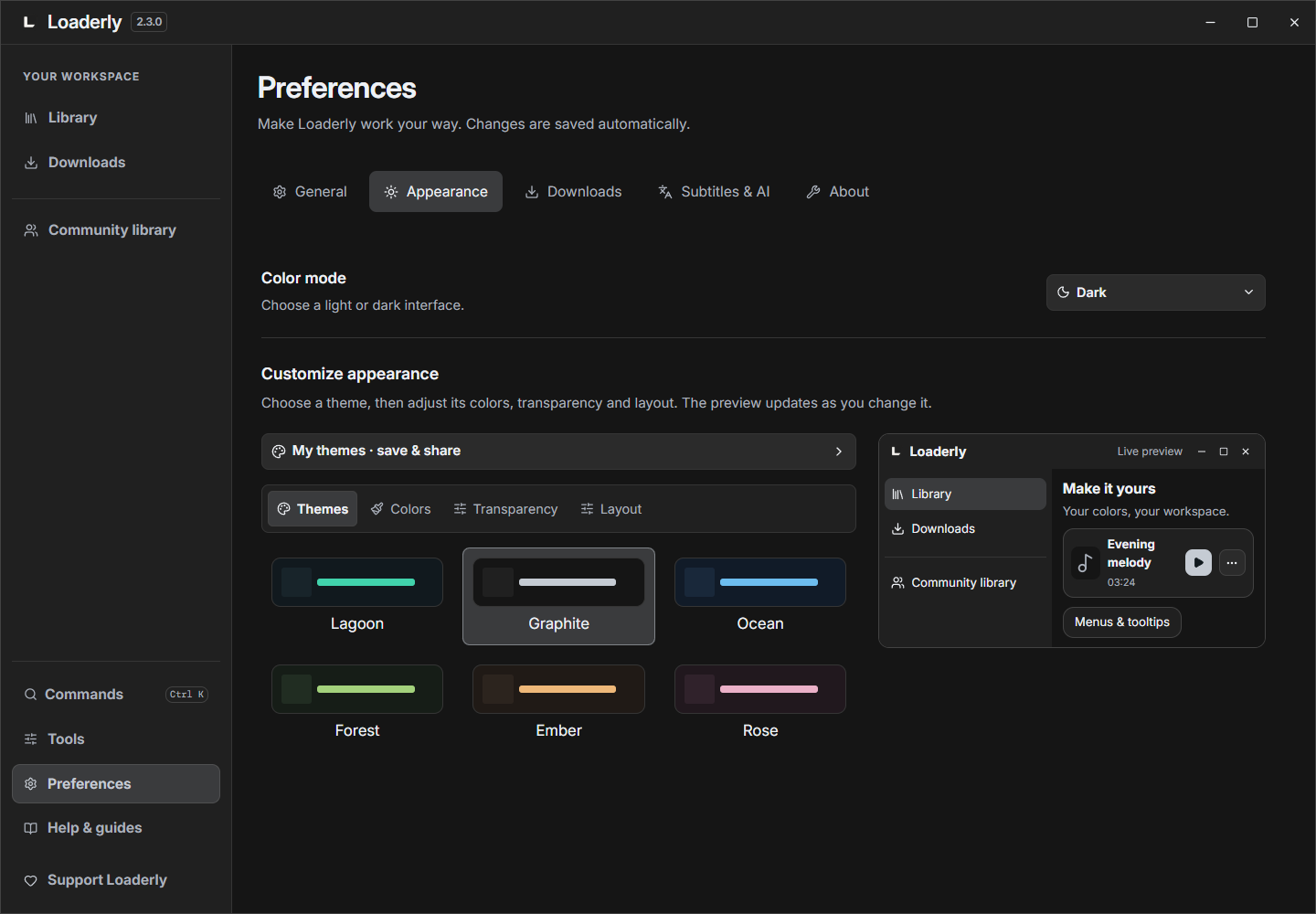 Appearance has its own tab