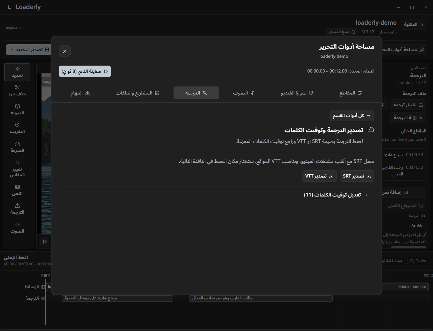 تصدير الترجمة ومراجعة الكلمات