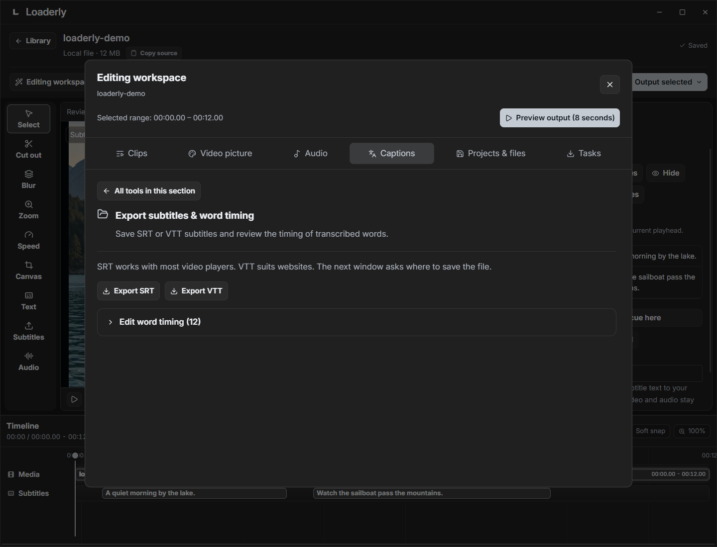 Export subtitles and review individual words