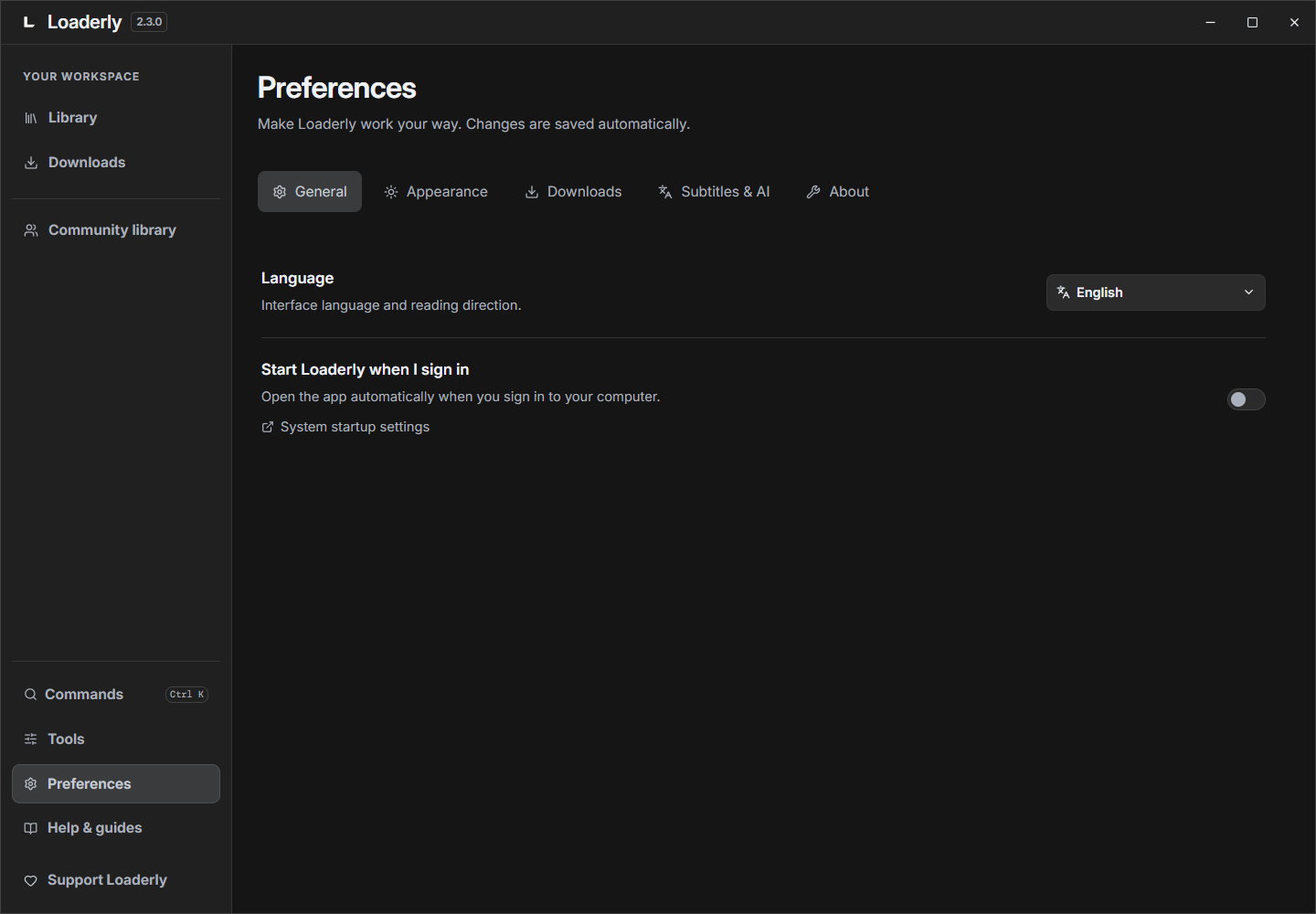 Preferences and startup