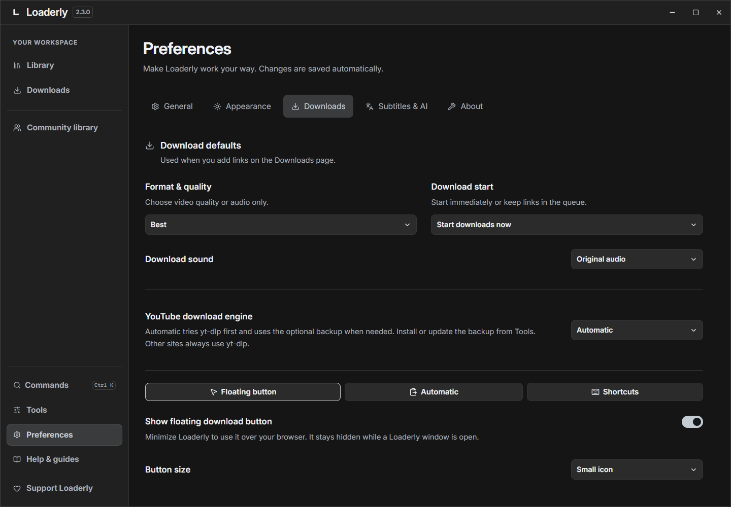 Download defaults and save locations