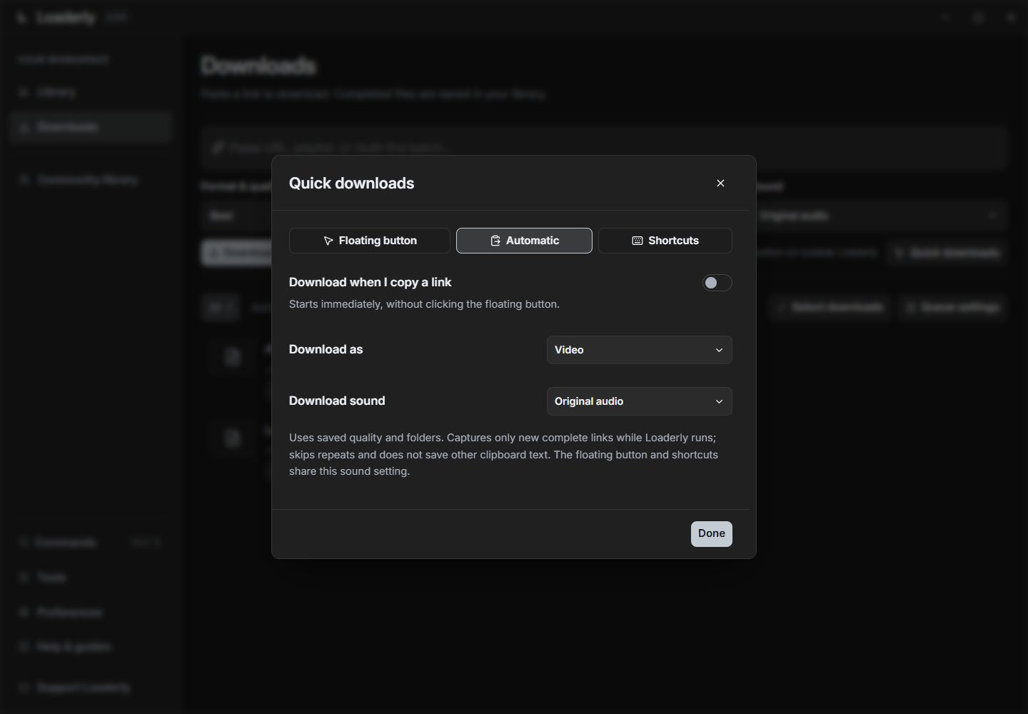 Download automatically on copy