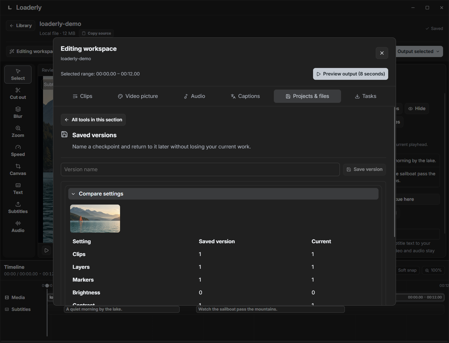 Name, compare and restore a version