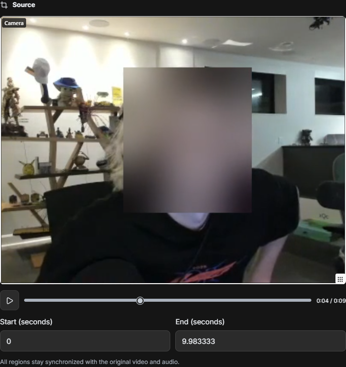 The outlined box selects the camera; it does not crop the whole recording.