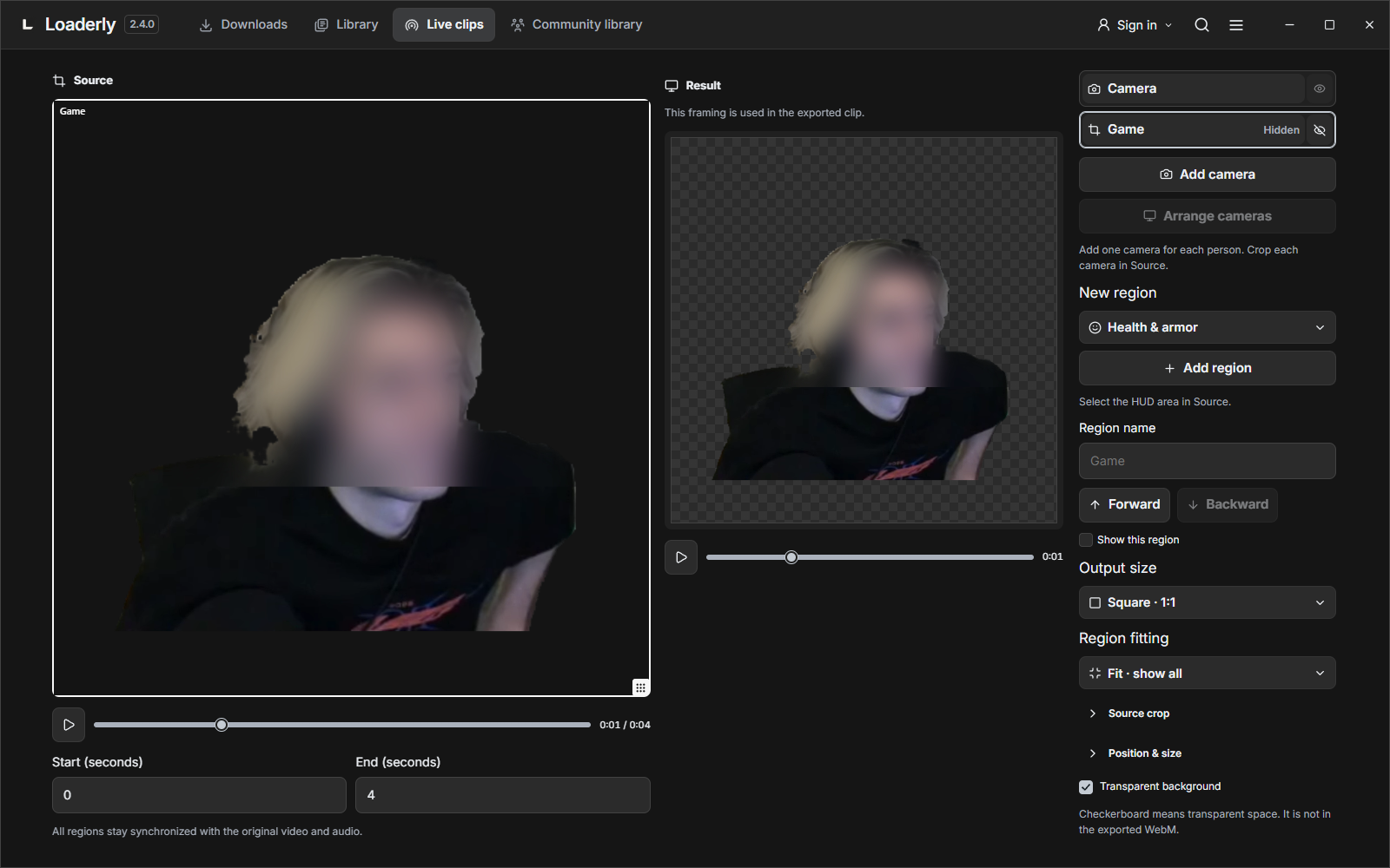 Removing the camera background and making the canvas transparent are separate choices.
